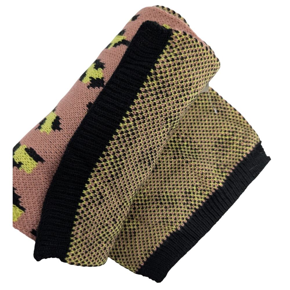French Connection Leopard Print Knit Scarf In Pink Yellow Black NEW - Picture 6 of 10
